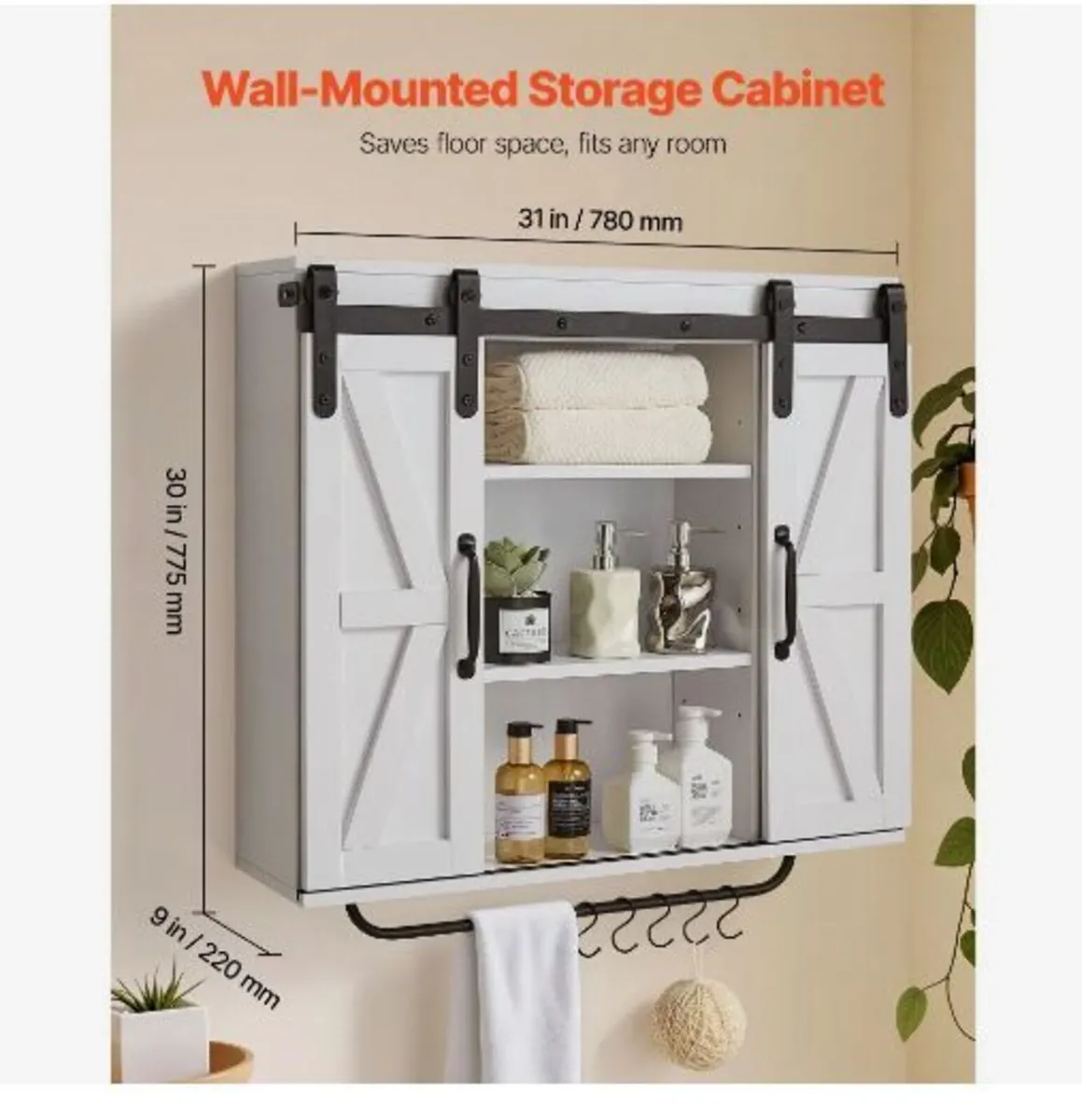 Bathroom Wall Cabinet, 2 Doors and Adjustable - Image 2