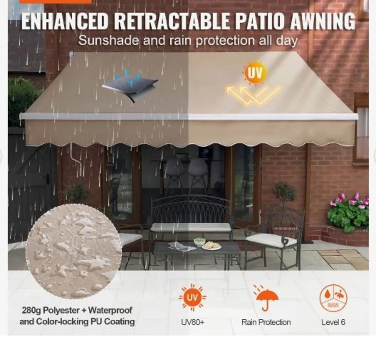 Manual Retractable Awning, 12 x 10 ft Outdoor - Image 2