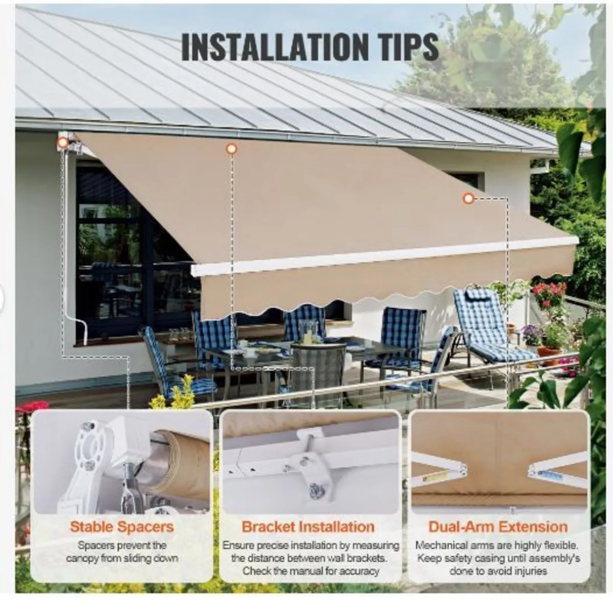 Manual Retractable Awning, 12 x 10 ft Outdoor - Image 3