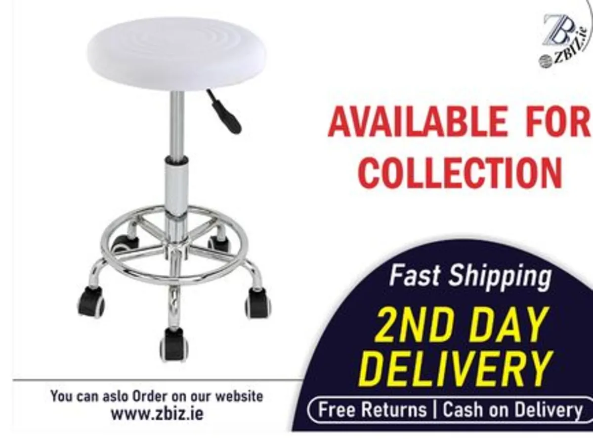 PU Leather Rolling Stool Swivel Height Adjust - Image 1