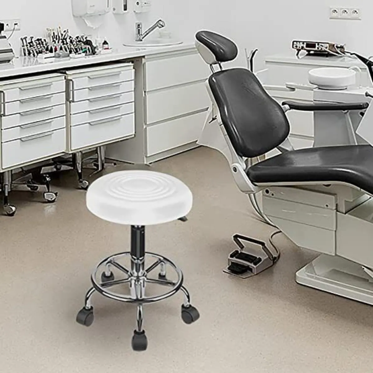 PU Leather Rolling Stool Swivel Height Adjust - Image 3