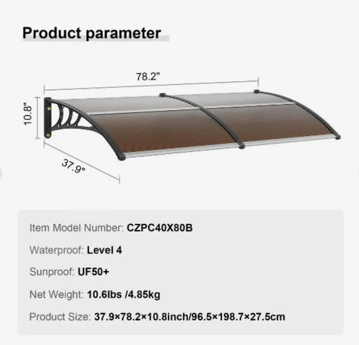 Window Door Awning Canopy 80" x 40" - Image 4