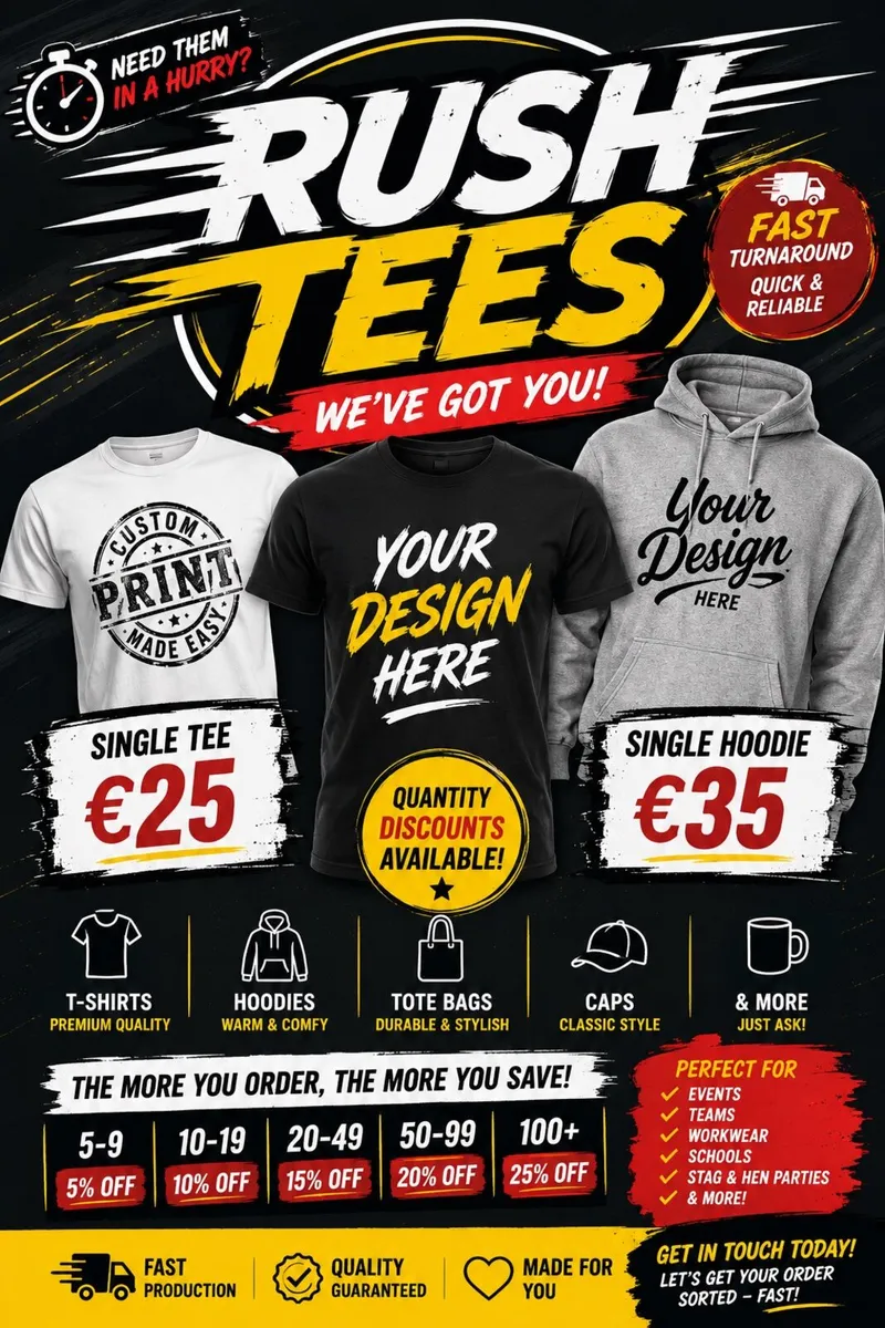 RUSH TEES – CUSTOM PRINTING DONE FAST!