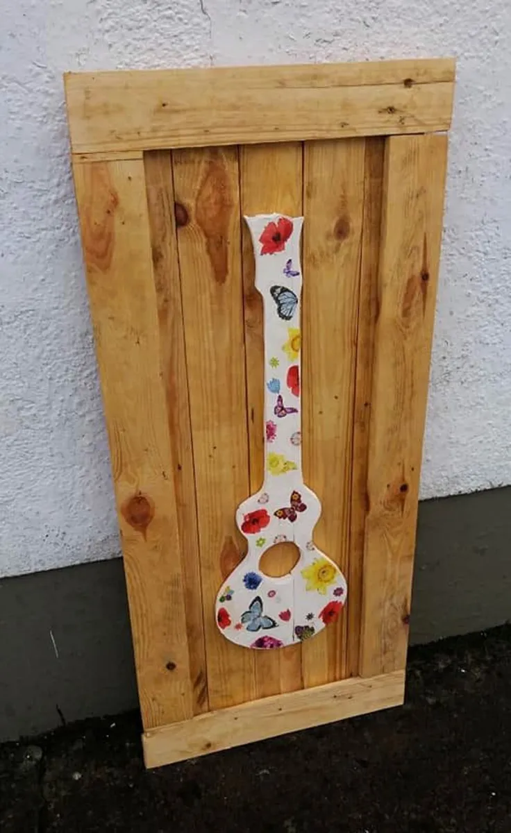 Rustic Hippy Guitar Wood Art Display - Image 1