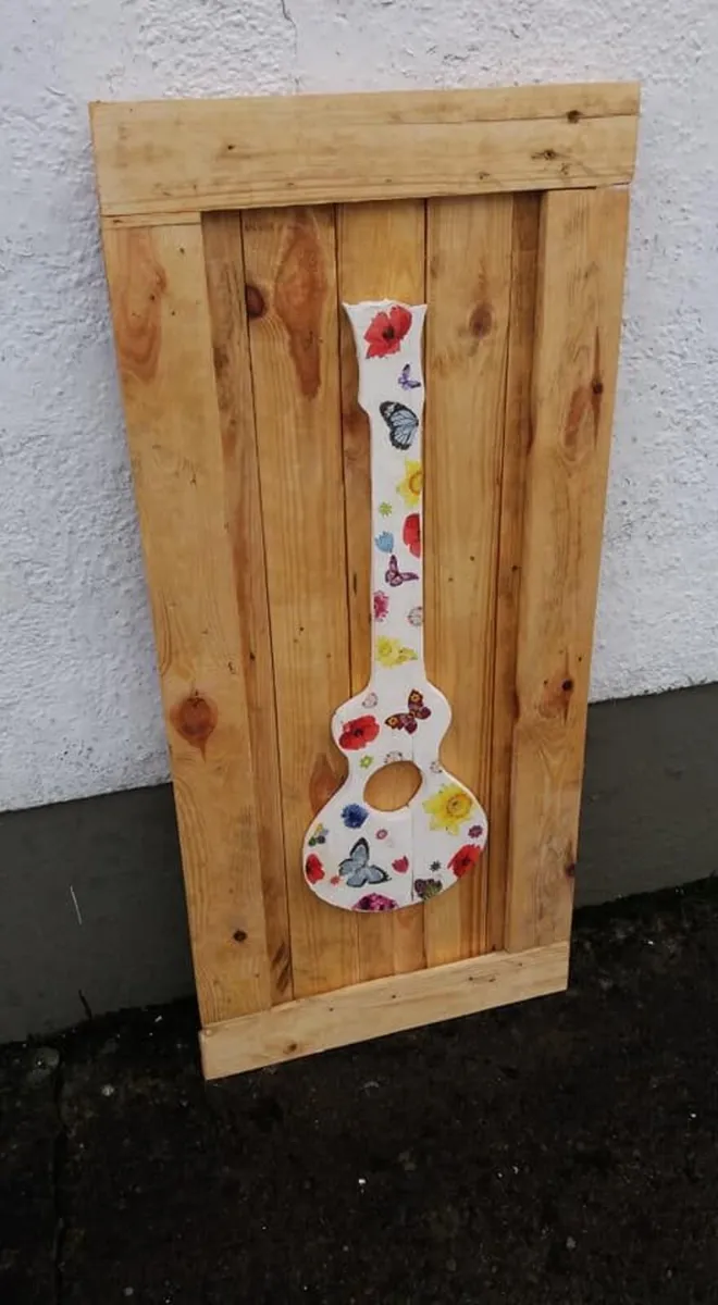 Rustic Hippy Guitar Wood Art Display - Image 2