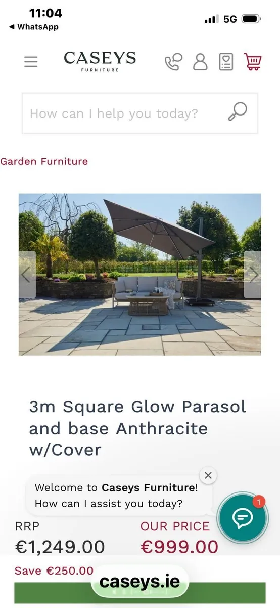 3m Square Glow Parasol and base Anthracite w/cover - Image 2