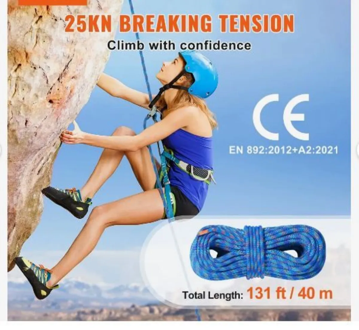 10.2mm Dynamic Climbing Rope, 40M(131ft) - Image 4