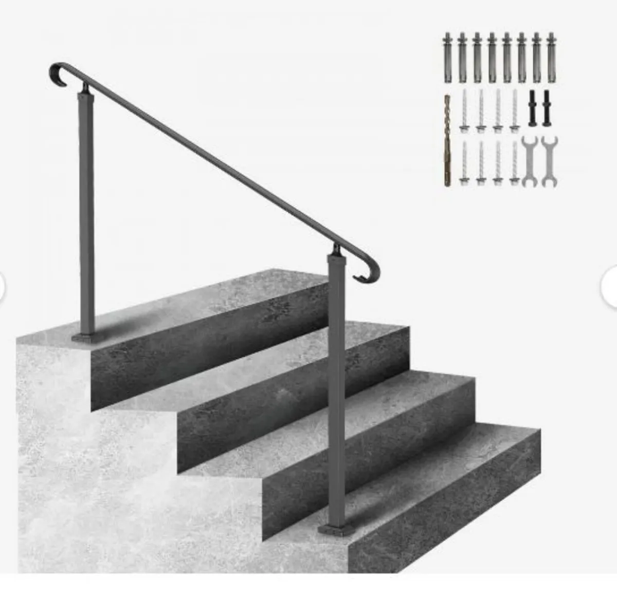 Wrought Iron Handrail, Fit 2 or 3 Steps Outdoor - Image 2