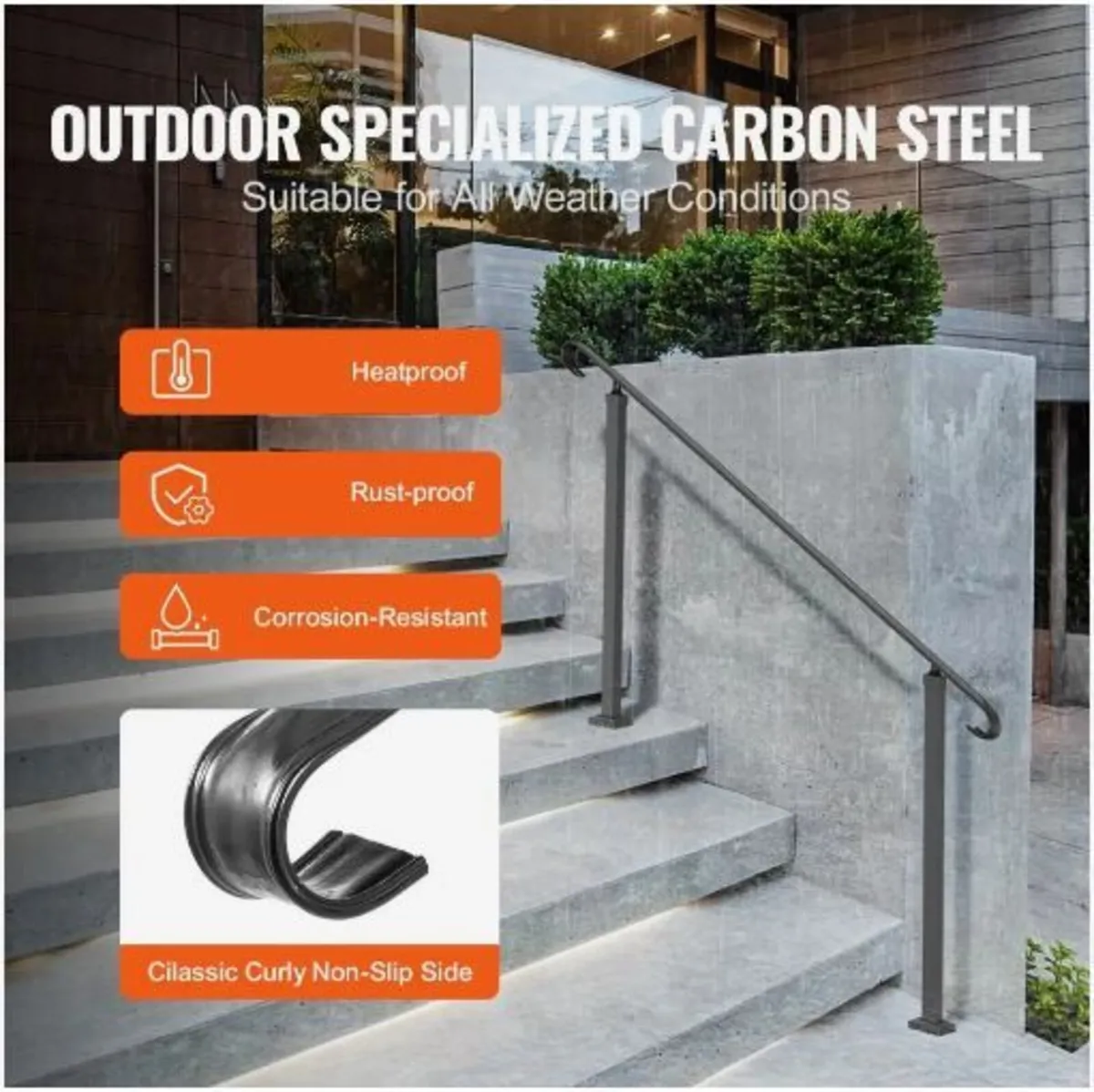 Wrought Iron Handrail, Fit 2 or 3 Steps Outdoor - Image 3
