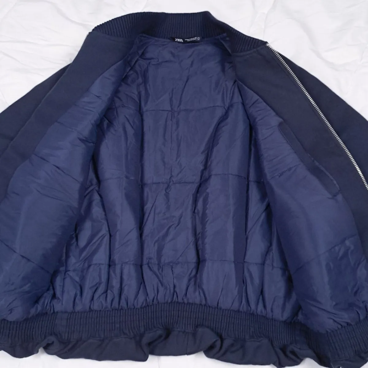 Zara Navy Blue Bomber Jacket Mens Padded Lined M - Image 3