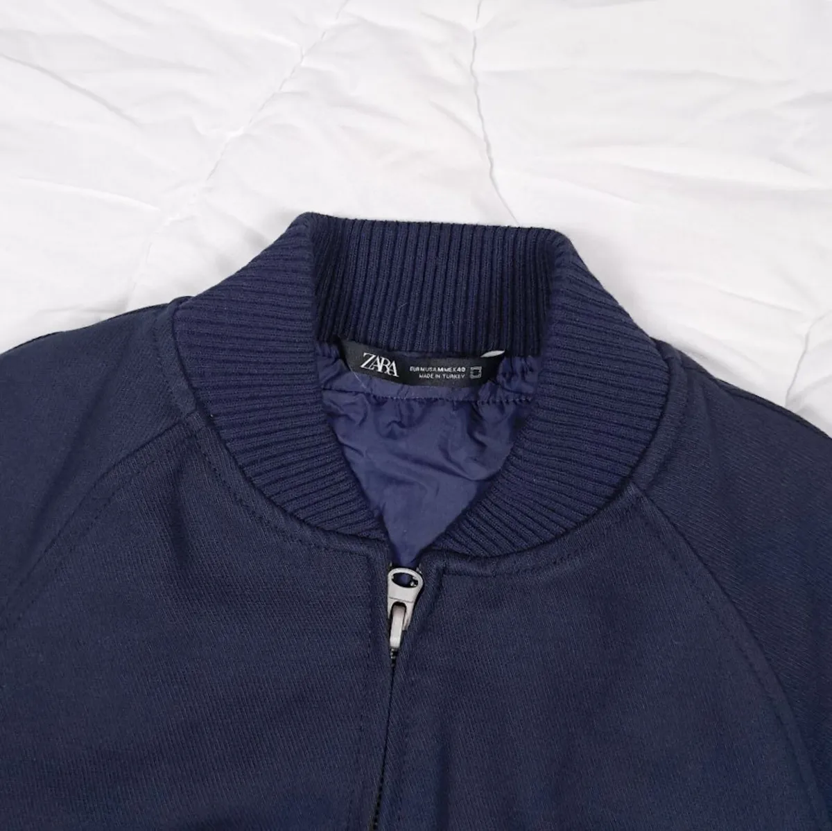 Zara Navy Blue Bomber Jacket Mens Padded Lined M - Image 4