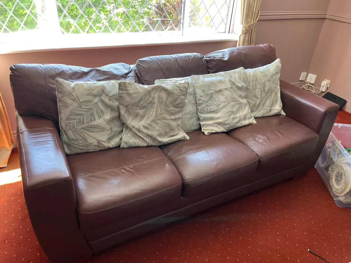 3 & 2 Seater Chocolate Brown Couches - Image 1