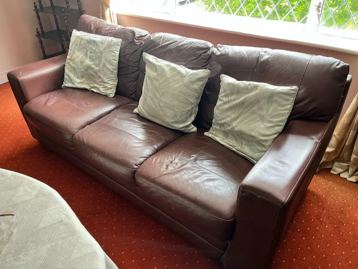 3 & 2 Seater Chocolate Brown Couches - Image 4