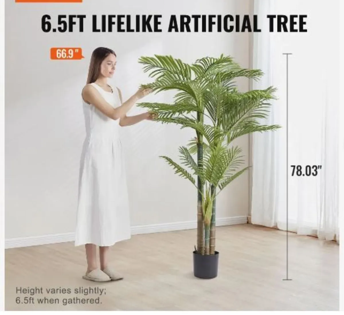 Artificial Gold Cane Palm Tree, 2m Tall Faux Plant - Image 4