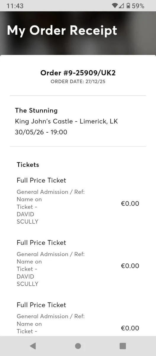 Tickets for sale the stunning