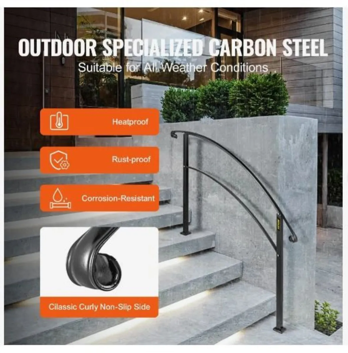 4-Step Handrail Fits 1 or 4 Steps Matte Black Stai - Image 1
