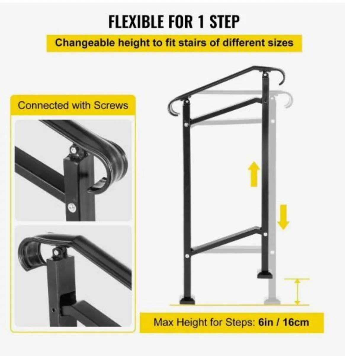 Wrought Iron Handrail, Fit 1 or 2 Steps Outdoor - Image 1