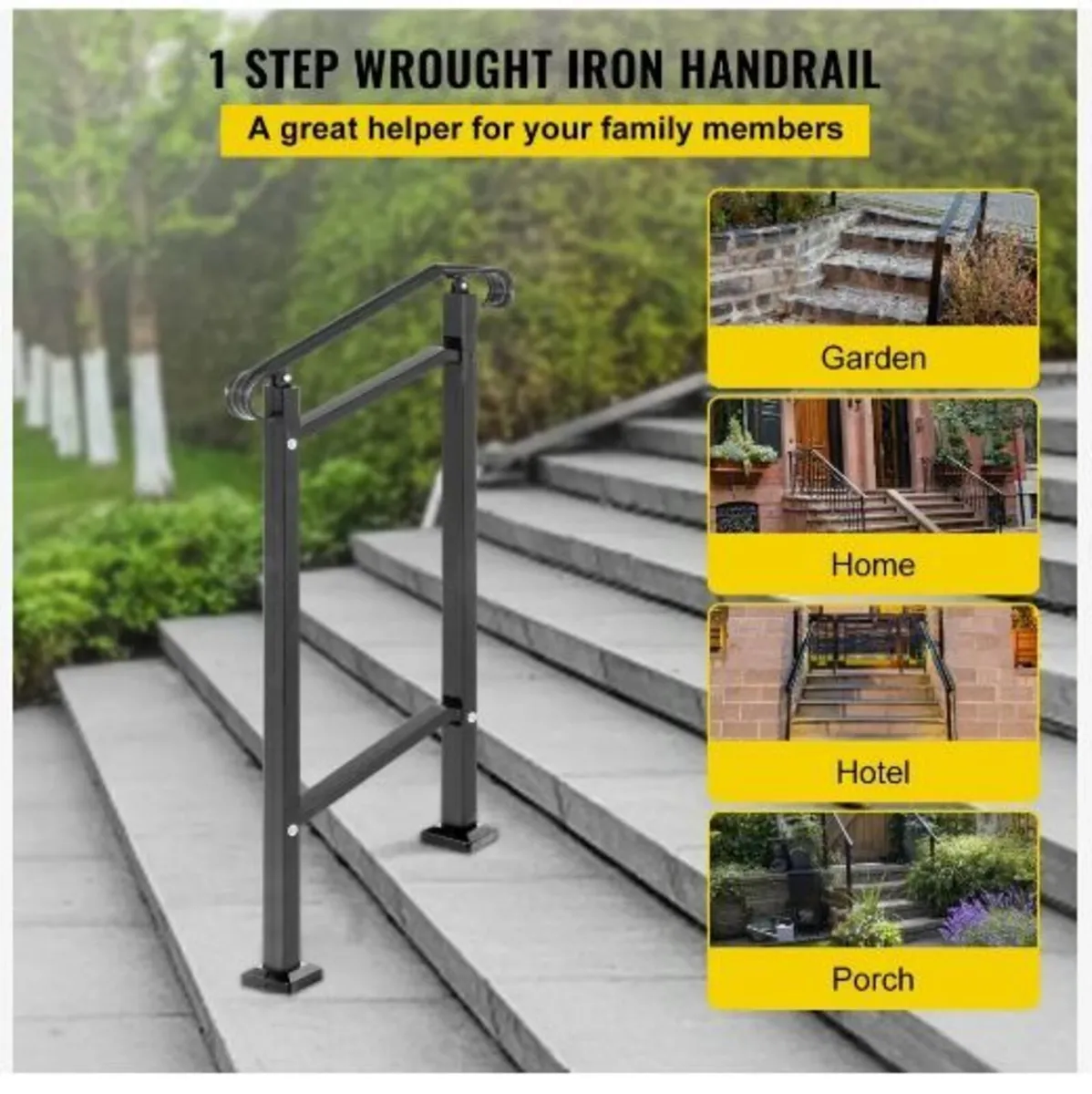 Wrought Iron Handrail, Fit 1 or 2 Steps Outdoor - Image 4