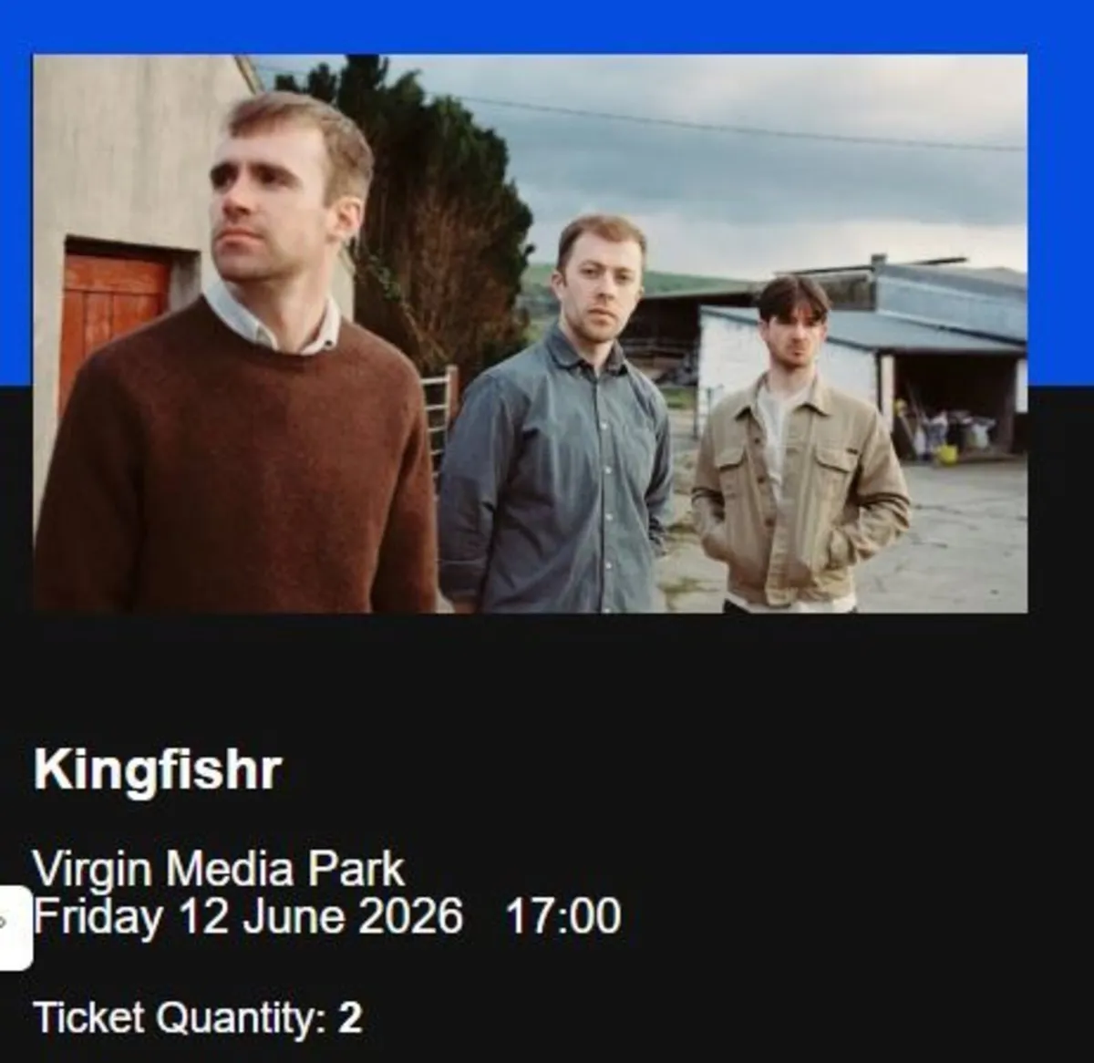 2x tickets ﻿	 Kingfishr Cork Friday 12th June 2026