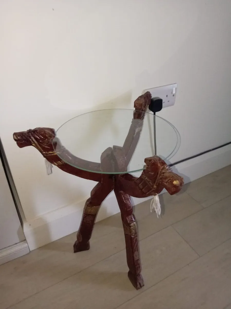glass top camels head occasional table - Image 1