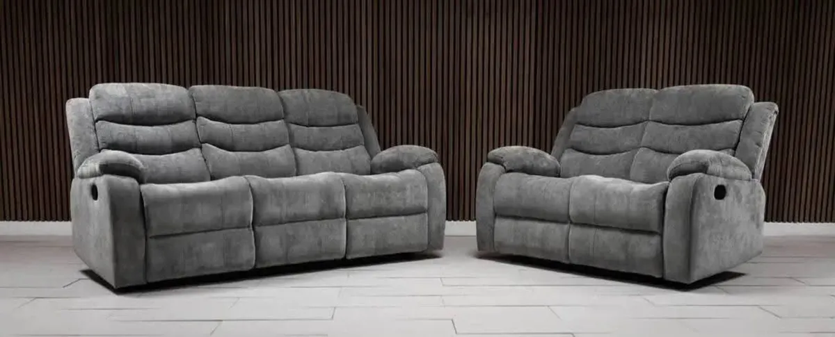 Roma Grey Fabric Manual Recliner Sofa Set - Image 1