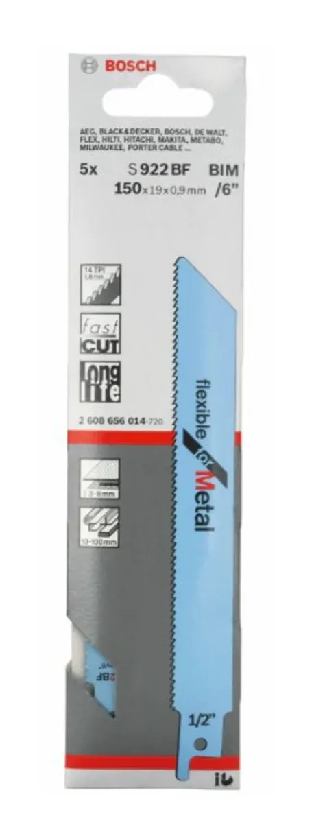 Bosch S922BF Recip Saw Blades for Metal 150mm 5pk - Image 2