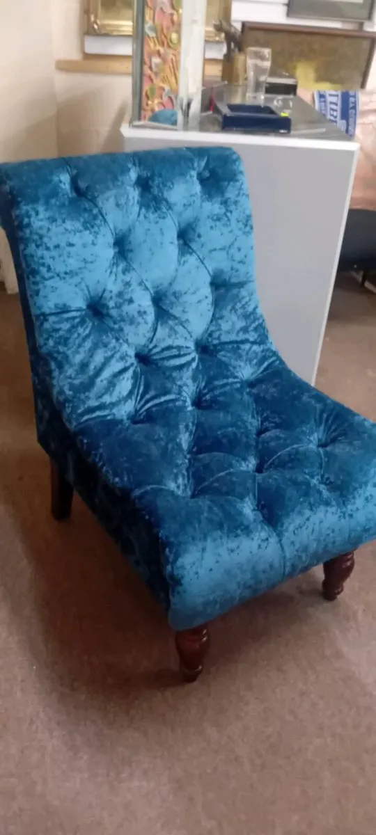 Blue Velvet Button Back Bedroom Chair