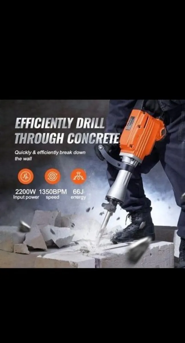 Jack Hammer Demolition Concrete Breaker Electric Hammer 4 Chisel Bits - Image 2