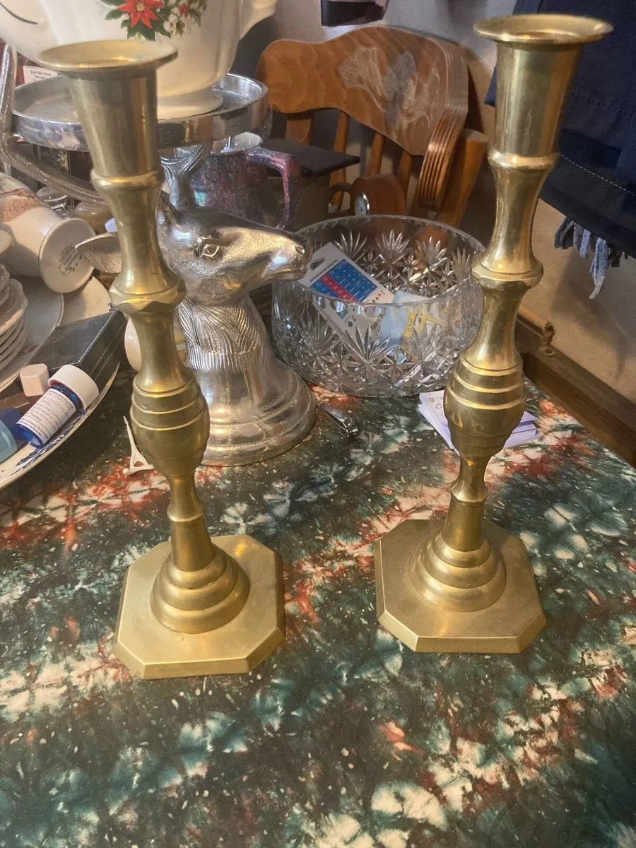 Brass plates vintage candle sticks free postage