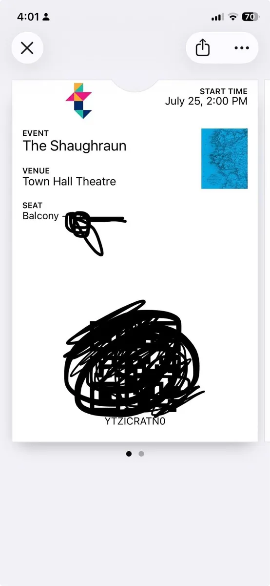 Galway arts festival ticket for Druid play