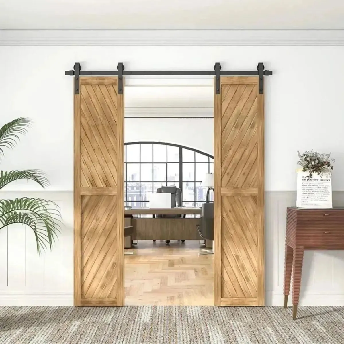 Double Sliding Barn Door Kit 10FT J-Shape - Image 2