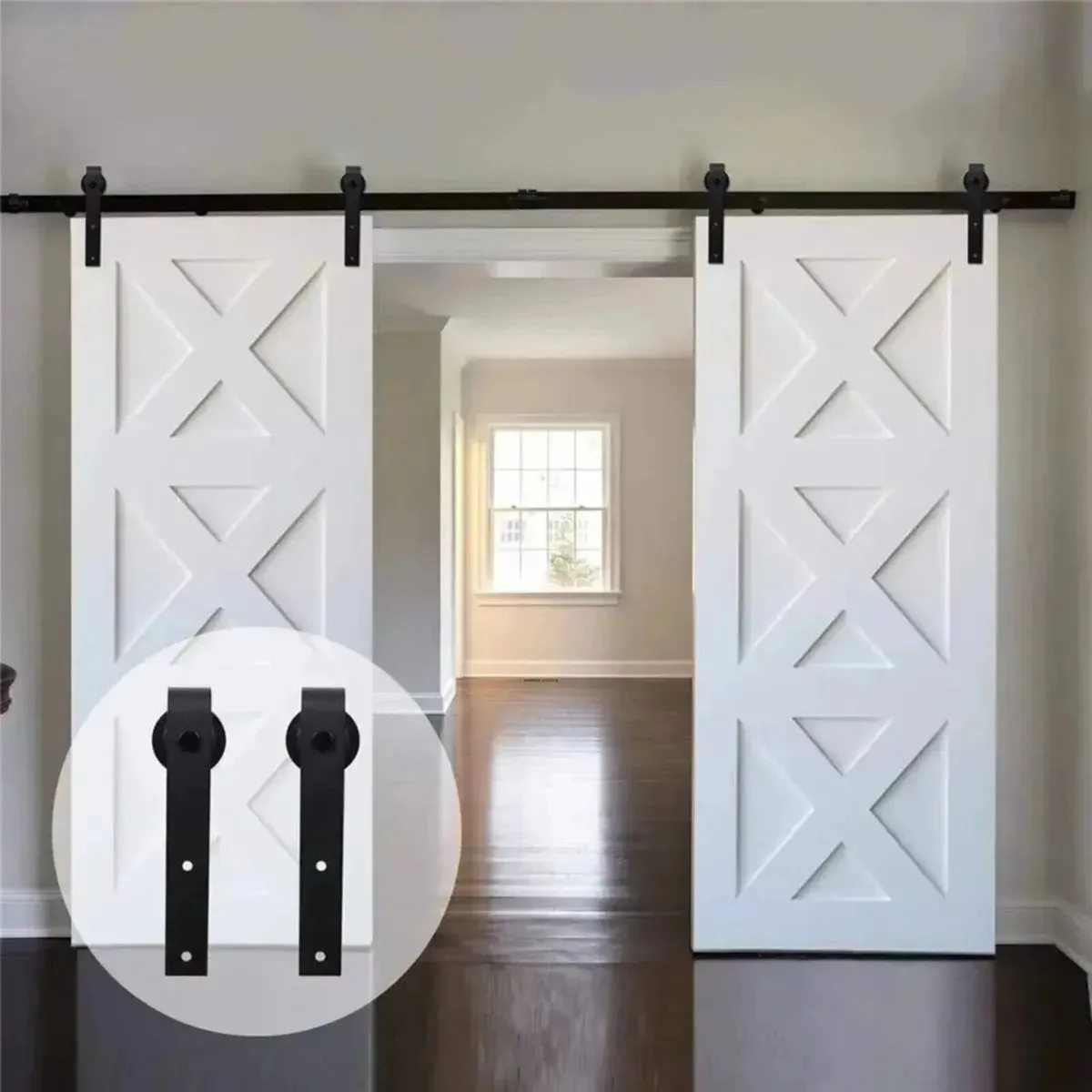 Double Sliding Barn Door Kit 10FT J-Shape - Image 1