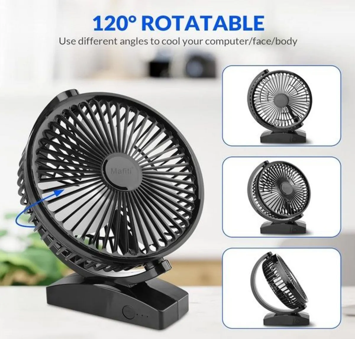 Desk Fan with 3 Speeds (Rechargeable/USB) - Image 1