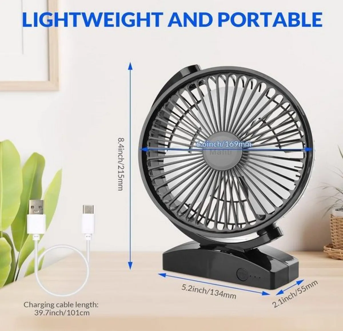 Desk Fan with 3 Speeds (Rechargeable/USB) - Image 3
