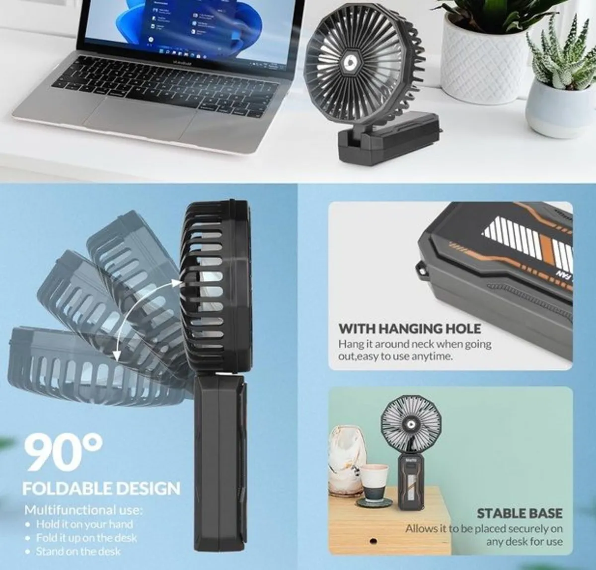 Handheld Fan with 3 Speeds (Rechargeable) - Image 2