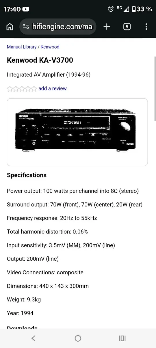 Kenwood KA-V3700 Integrated AV Amplifier - Image 2