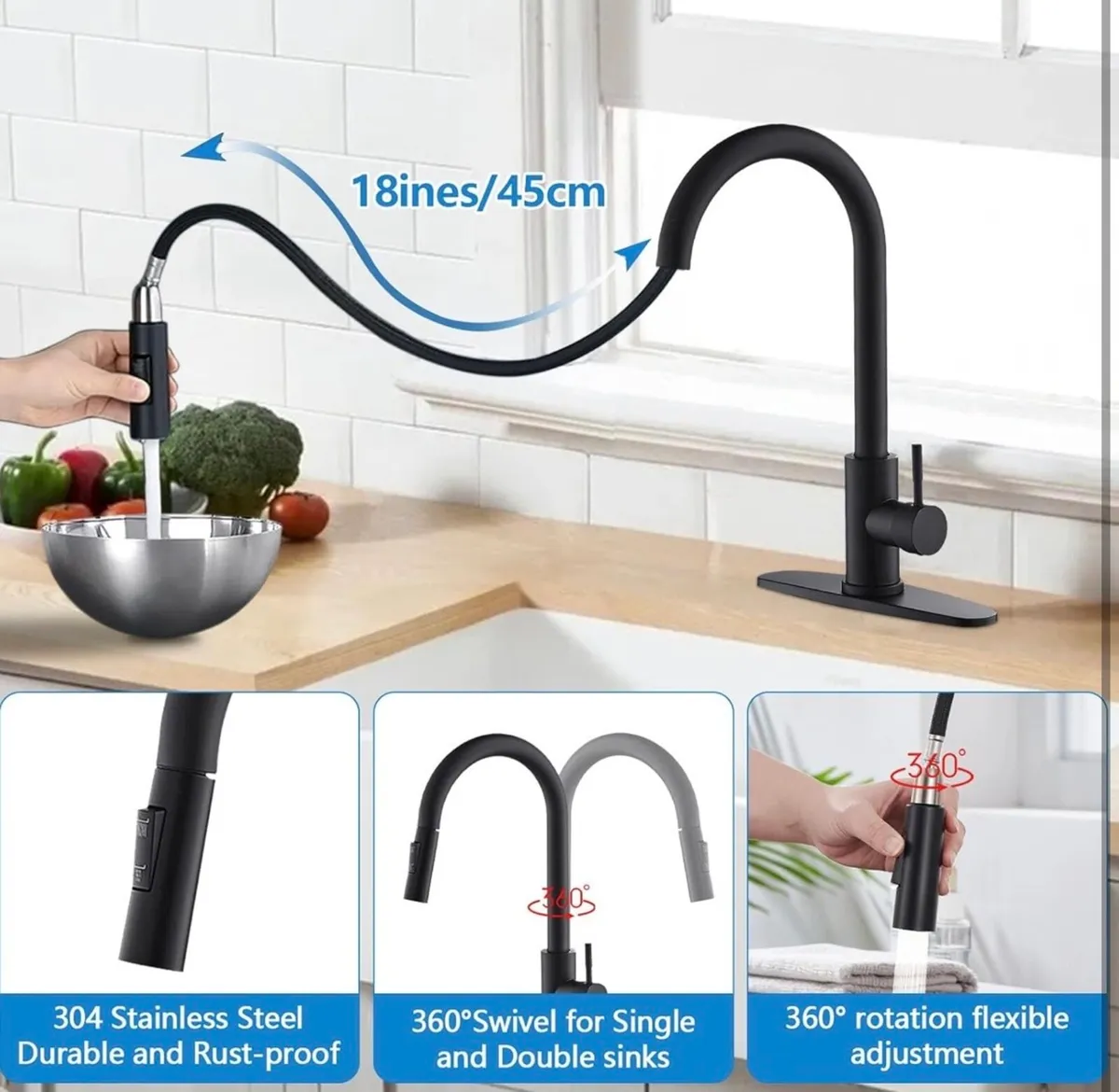 Black stainless steel kitchen tap NEW - Image 4