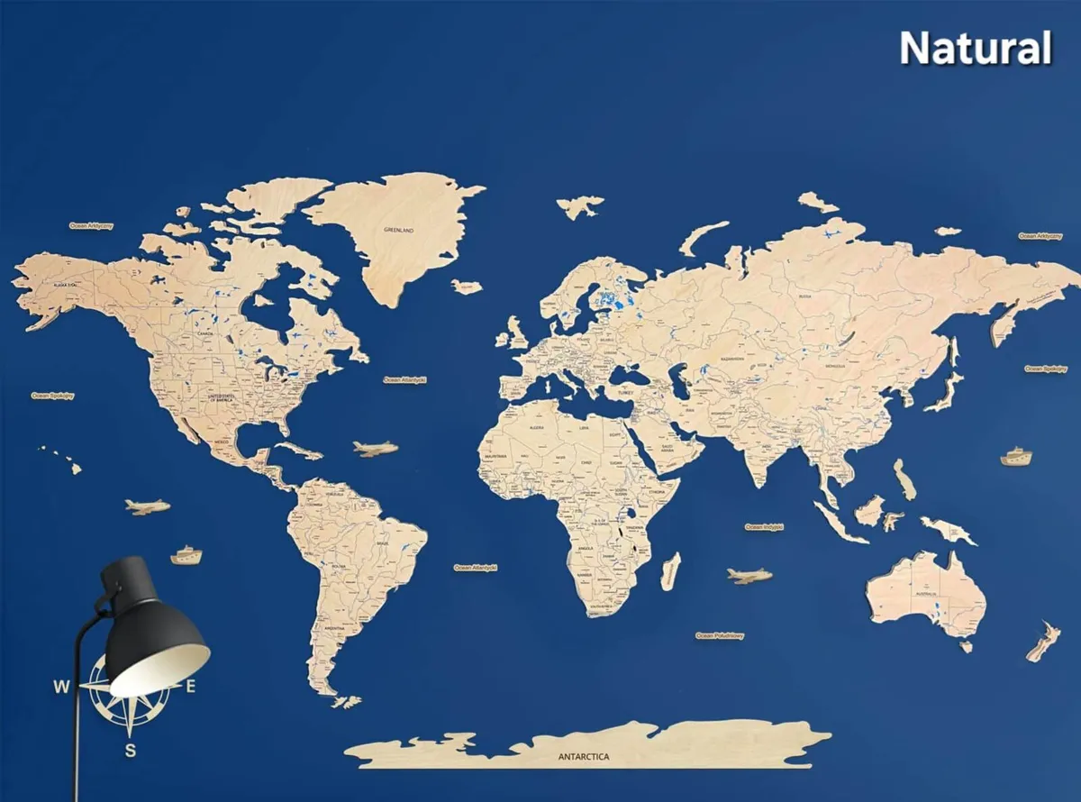 2D Premium Wooden World Map Country Borders - Image 3