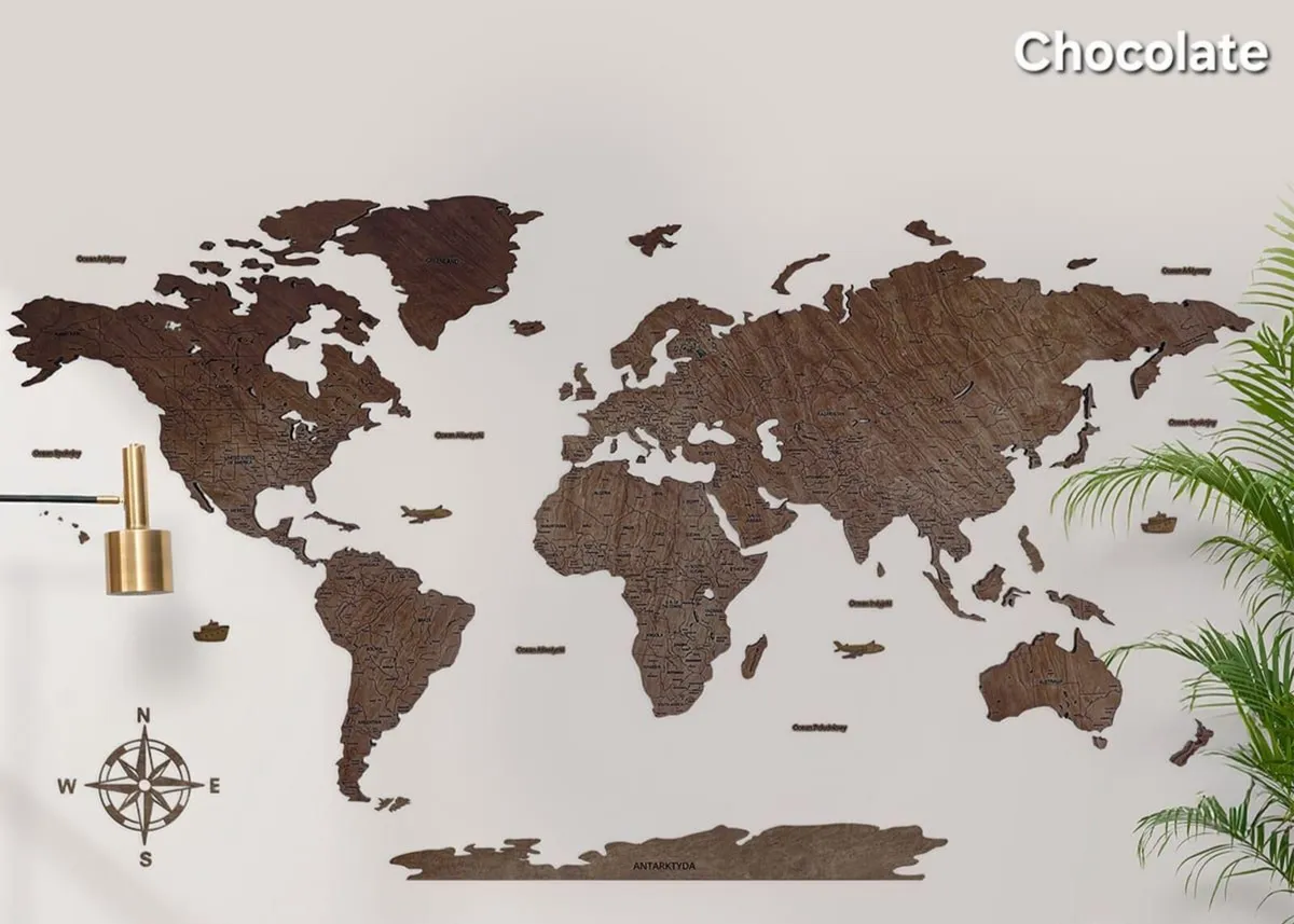2D Premium Wooden World Map Country Borders - Image 2