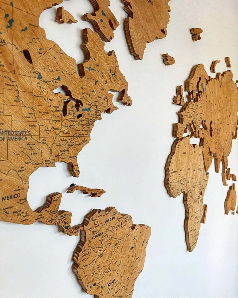 2D Premium Wooden World Map Country Borders - Image 4