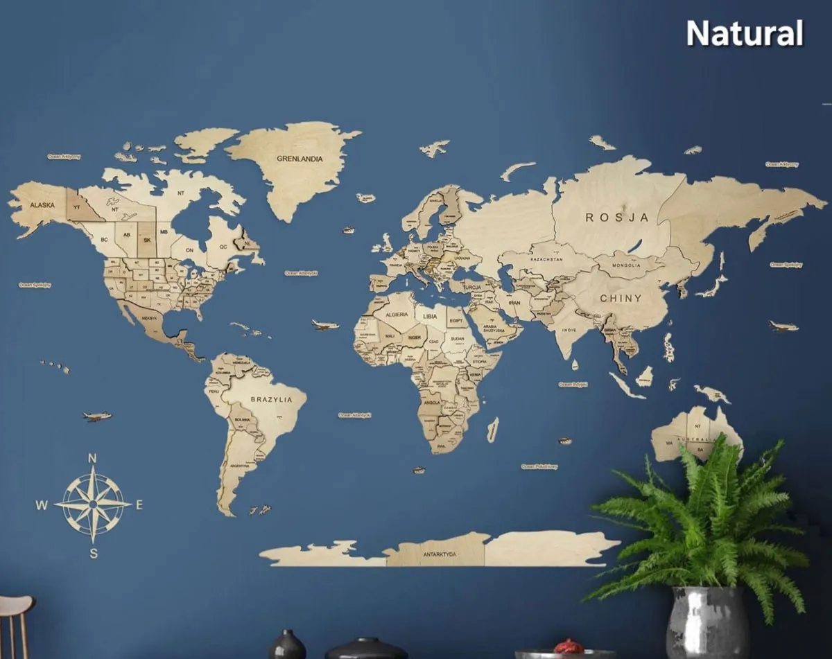 3D Classic Wooden World Map with Country Borders - Image 4