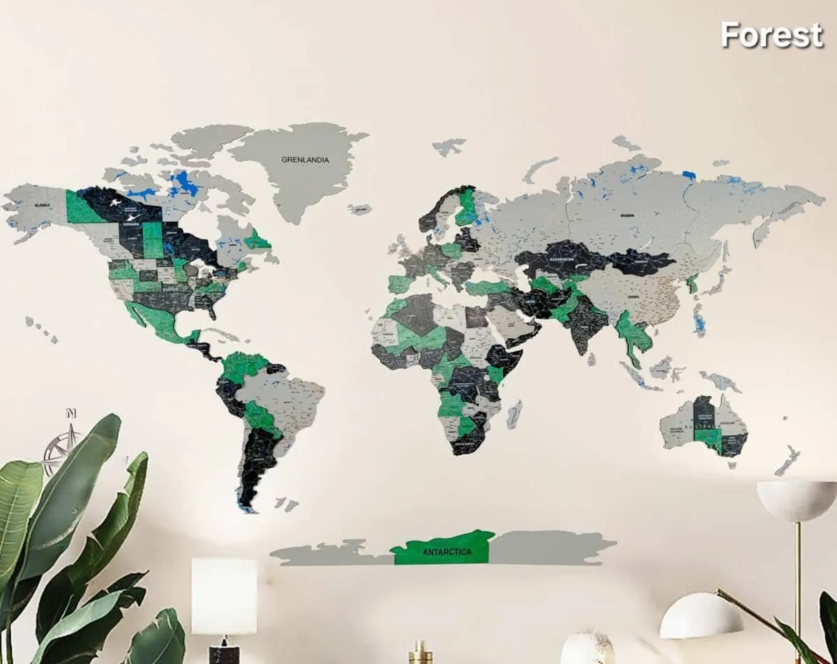3D Premium Wooden World Map with Country Borders - Image 1