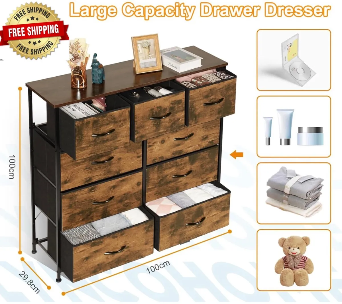 Chest of Drawers, Bedroom Drawers, Fabric Dresser - Image 1
