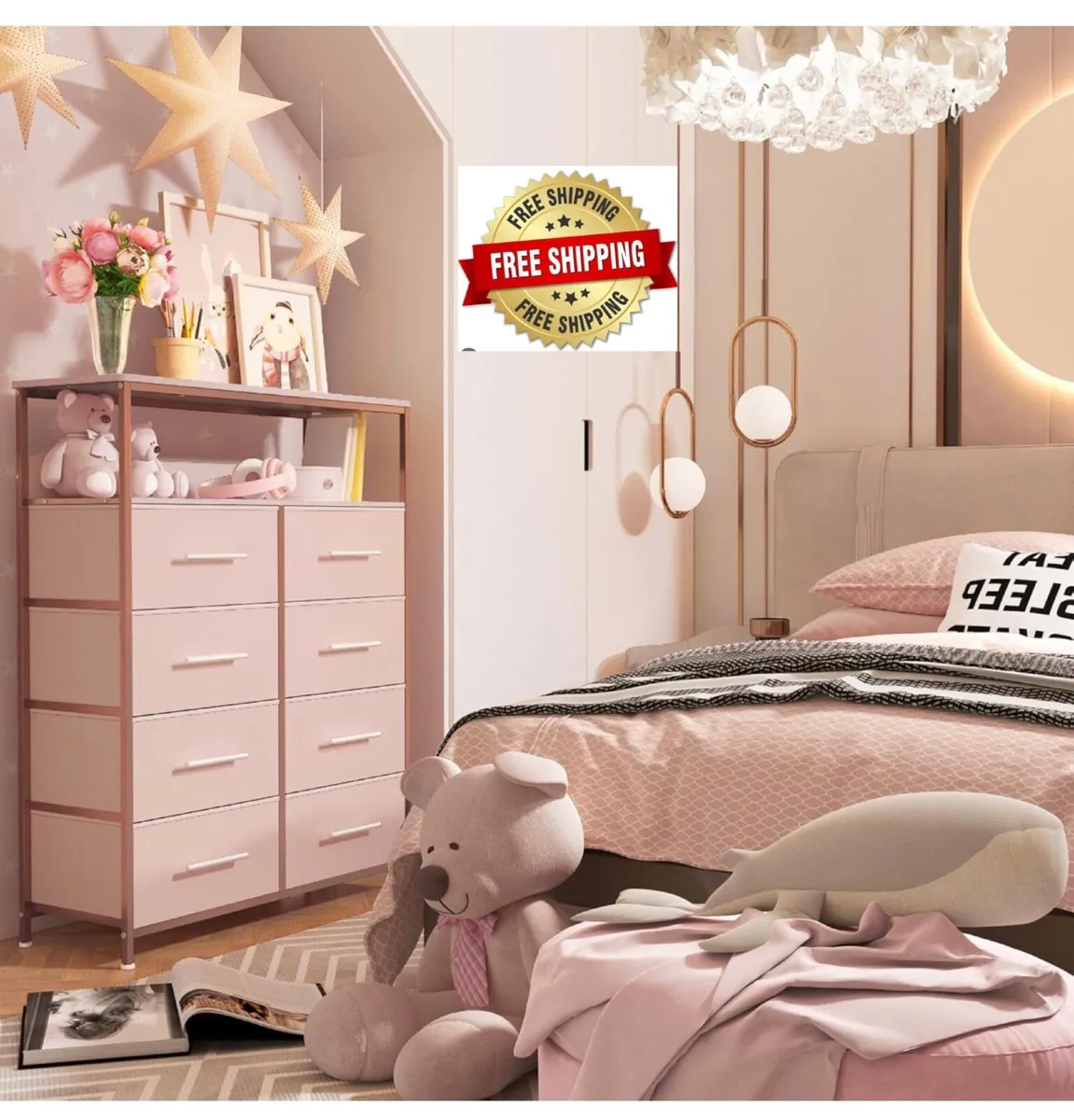 Chest of Drawers, Dresser for Bedroom with 8 Fabri - Image 1