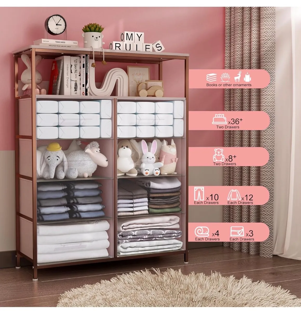 Chest of Drawers, Dresser for Bedroom with 8 Fabri - Image 4
