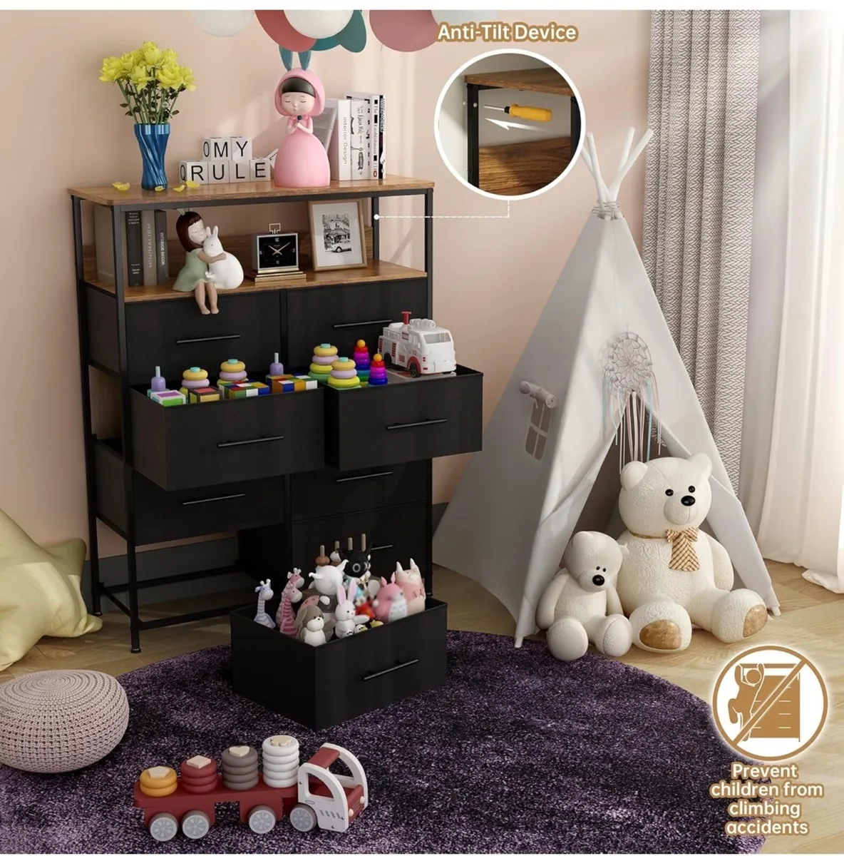 Chest of Drawers, Dresser for Bedroom with 8 Fabri - Image 2
