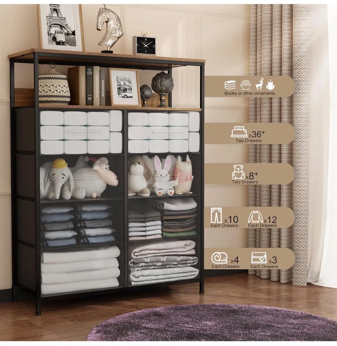 Chest of Drawers, Dresser for Bedroom with 8 Fabri - Image 2