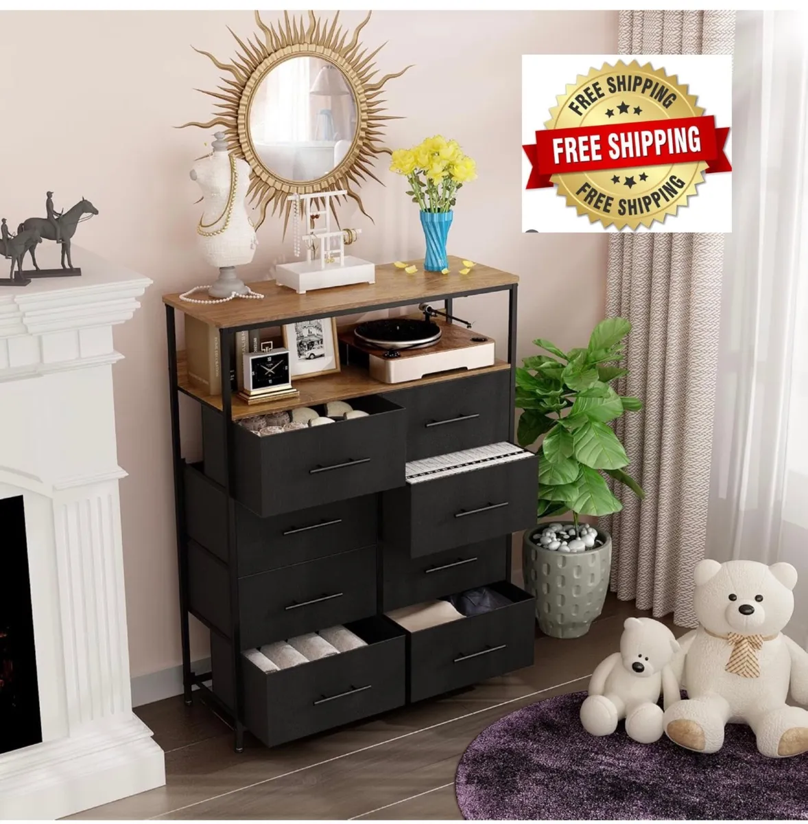 Chest of Drawers, Dresser for Bedroom with 8 Fabri - Image 1