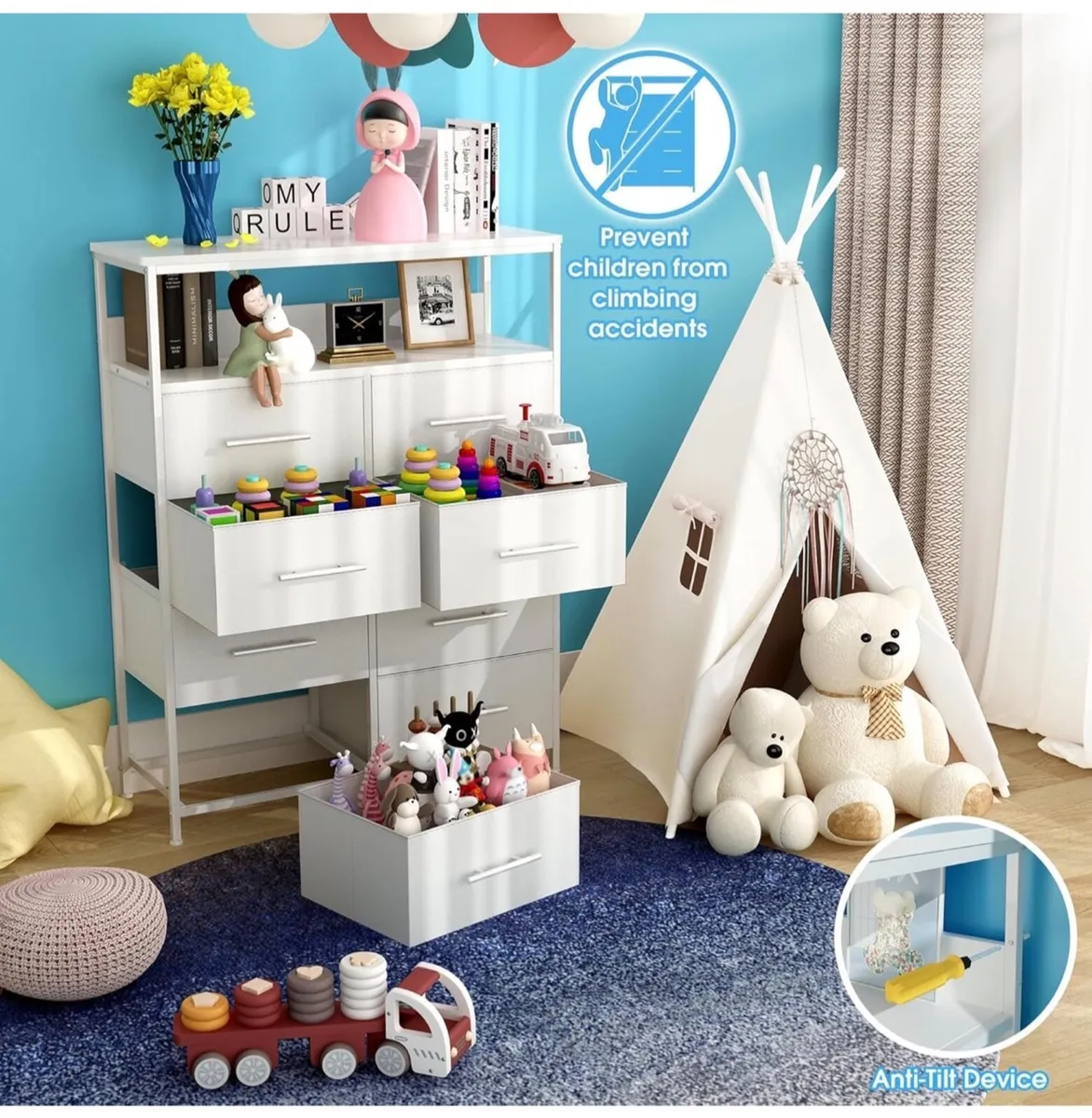 Chest of Drawers, Dresser for Bedroom with 8 Fabri - Image 2