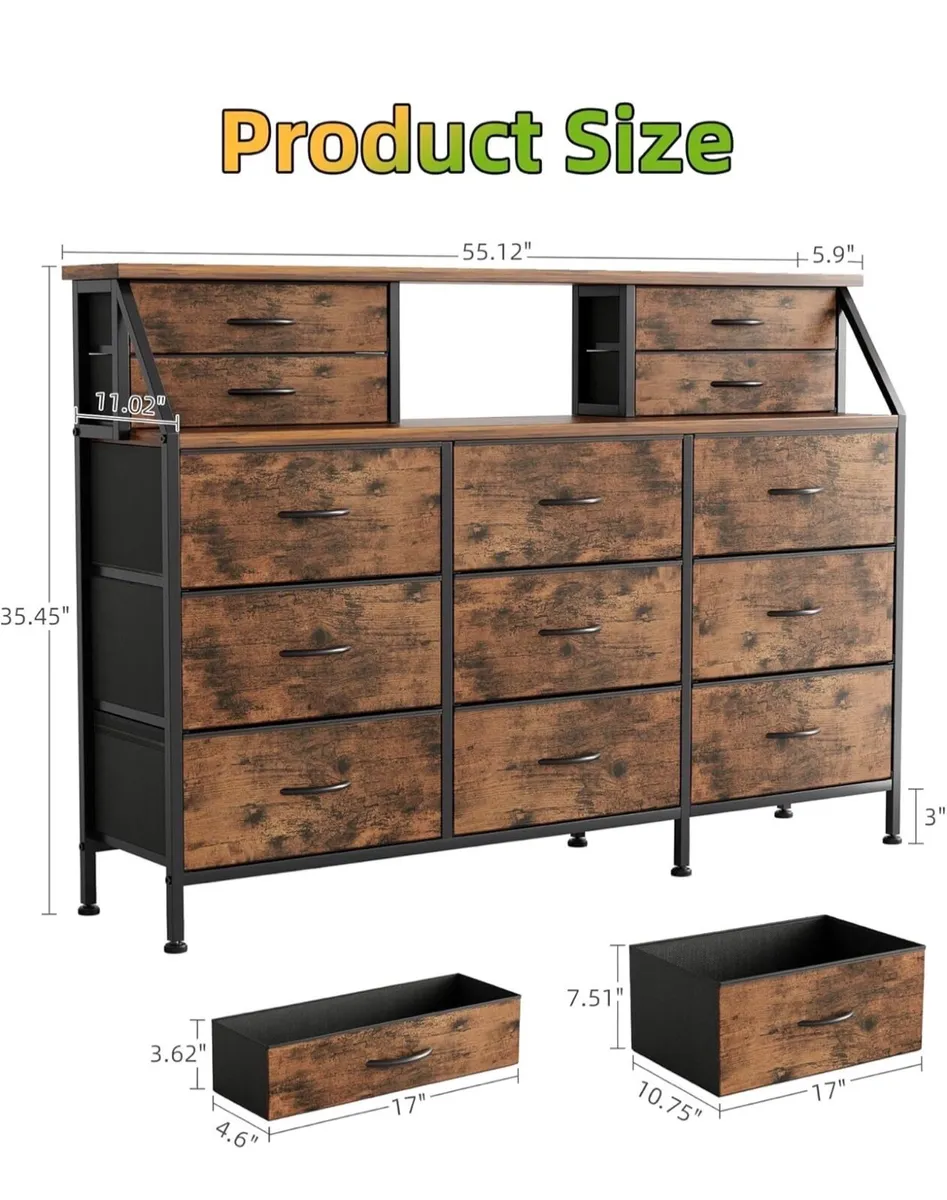 Dresser for Bedroom with 13 Drawers, 55” Wide Ches - Image 3